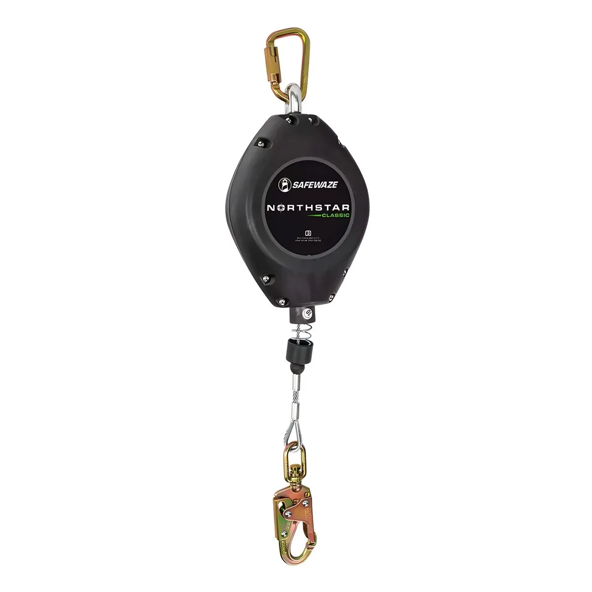 Bloque autorretráctil Safewaze Northstar Classic de 15m con cable de acero para caídas en altura.